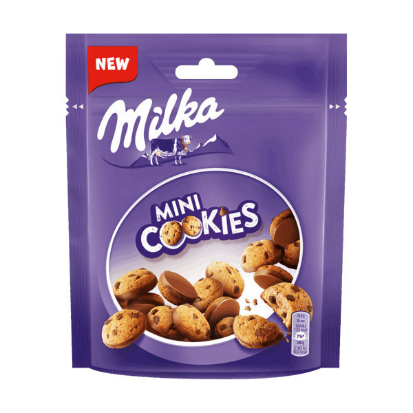 MILKA Mini Cookies with pieces of chocolate partially covered with milk chocolate, 100g